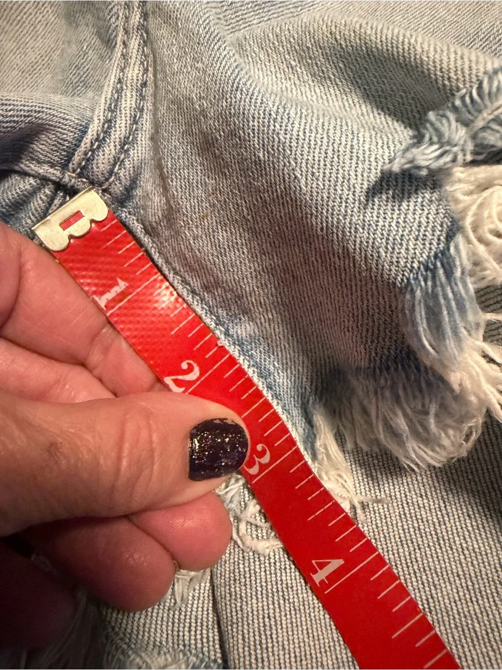 Large Distressed Light Blue Denim Jean Shorts w/ Beaded Fringe. MUST BE BUNDLED
